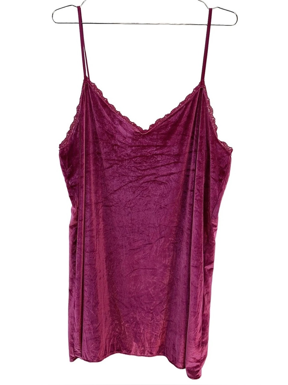 Victoria's Secret vintage berry-pink velvet slip dress lace trim neckline large